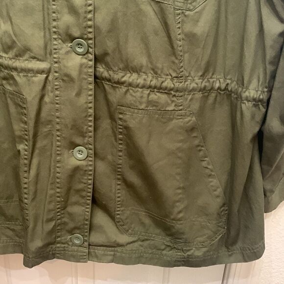 Woman Within Size 1X 💯 Cotton Army Green Fatigue Jacket  Adjustable Tie Waist - Picture 5 of 9